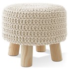 Cotton Pouf Ottoman Footstool 13" Round x 11"H, Boho Accent Footrest, Extra Seat