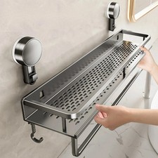 No Drill Bathroom Shelf Aluminum Suction Cup Wall Storage Corner Rack