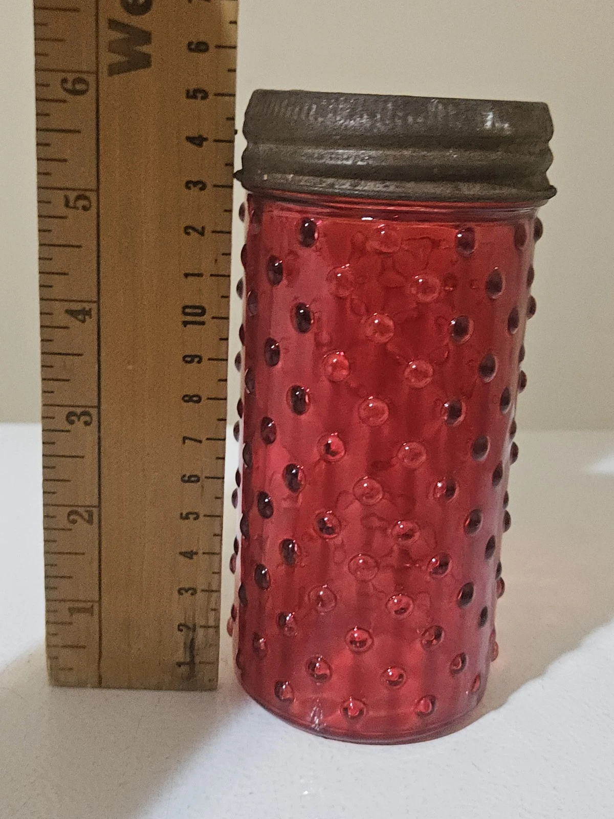 RUBY RED FLASH GLASS HOBNAIL STORAGE BALL CANISTER JAR No.10 6" Rare