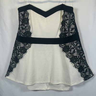 Maurices Plus Size Strapless Corset Top Black Lace White Whimsigoth Pinup Peplum