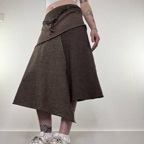 Y2K vintage asymmetrical tartan houndstooth midi skirt - Picture 7 of 8