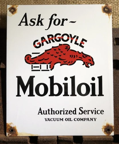 VINTAGE GARGOYLE MOBILOIL 12” PORCELAIN GAS SIGN MOBILGAS MOBIL VACUUM OIL
