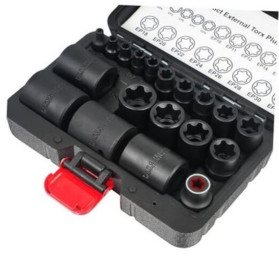  External Torx Plus Socket Set, 6 Point EP4-EP8, EP10-12, EP14, EP16, EP18, 