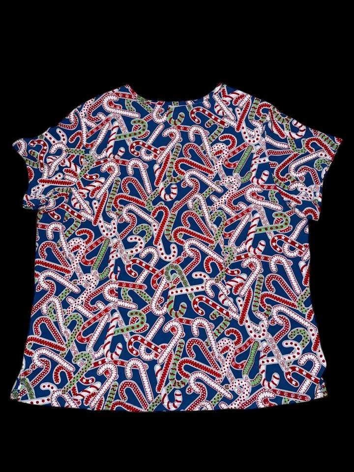 Womens Scrub Top Butter-Soft by UA Candy Cane Christmas Sz 3X Holiday Spirit - Image 2 of 4
