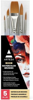 Arteza Aquarell-Pinsel-Set B von 5 (rund #2, rund #8, rund #16, flach #24,