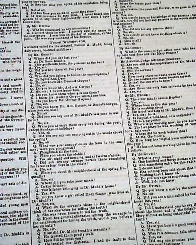 ABRAHAM LINCOLN Assassination Trial & Amnesty Pardon Proclamation 1865 Newspaper