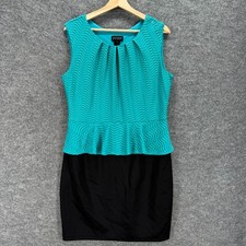 En Focus Dress Women 14W Plus Blue Sheath Short Sleeveless Lined Round Neck