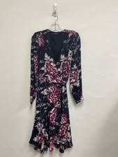 Size S Burgundy/Black Gray/Purple Flowers Wrap Ladies Dress