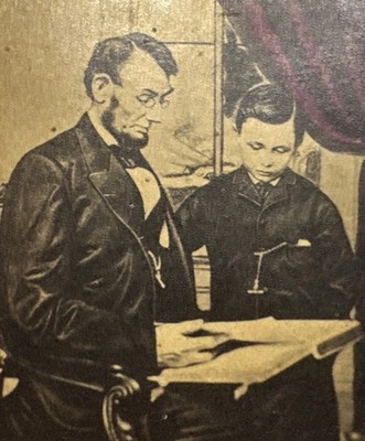 Antique CDV Photo President Abraham Lincoln & Son Tad Hand Tint Colorized