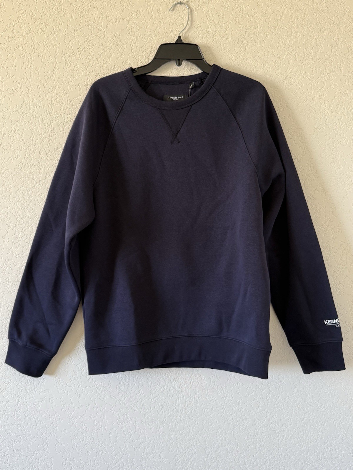 Kenneth Cole Crewneck Sweatshirt Men's L Navy Blue City Dweller Logo Sleeve NWT