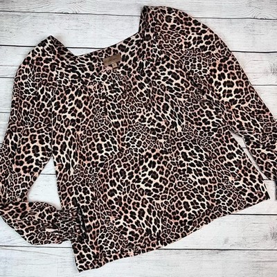 Anthropologie Kachel Leopard Print Long Sleeve Silk Blend Blouse Top  Size 6