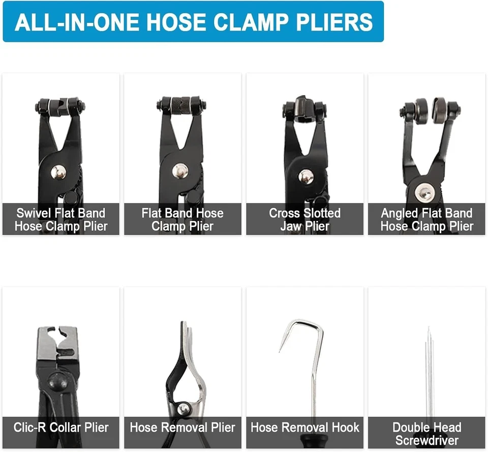 10Pc Hose Clamp Clip Remover Pliers Wire Long Reach Kit Fuel Oil Water Hose Tool - Image 2 of 4