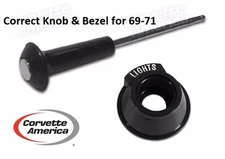 69-71 Corvette Correct Headlight Switch Knob/Rod & Bezel by Corvette America