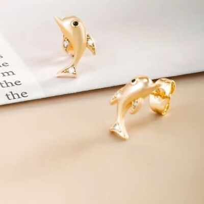 Gold Plated Dolphin Stud Earrings Cute Animal Jewelry New Minimalist Sealife