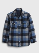 New GAP Kids Boys Blue Plaid Pointed Collar Long Sleeve Pockets Shirt Jacket 8