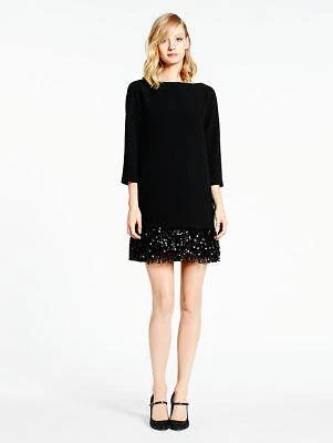 ABITO DA SERA NUOVO CON ETICHETTE KATE SPADE PAILLETTES FRANGE LAS VEGAS MINI LITTLE NERO TAGLIA 8 $398