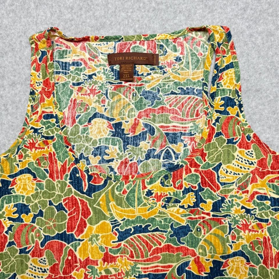 Camiseta sin mangas Tori Richard X Disney para mujer XXL multicolor peces hawaianos florales de playa Foto 2 de 4