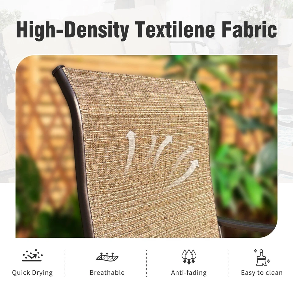 Outdoor Swivel Bar Stools With Arms Set of 4 Patio Bar Height Sling Chairs Brown - Image 2 of 4