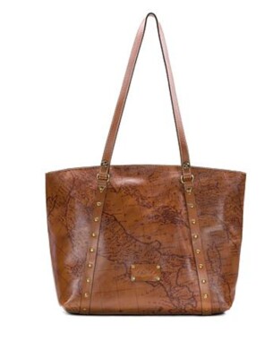 Patricia Nash TREVISO Italy MAP Print Leather Tote Carry On Bag~ Riot Rust Map