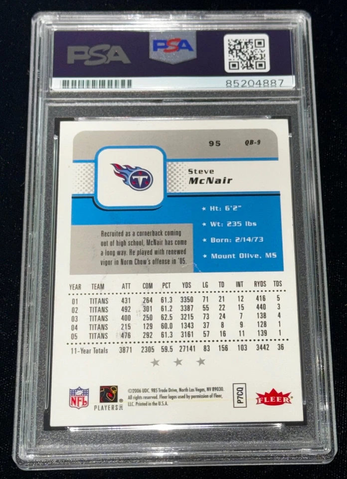 Steve McNair "MVP" 2006 Fleer #95 Skybox Signed Autographed Card PSA Auto RC - Image 2 of 2