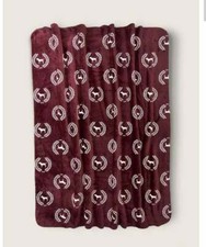 NEW Victoria's Secret PINK Sherpa Blanket Burgundy Plum Dog Logo 60x72 Full Size