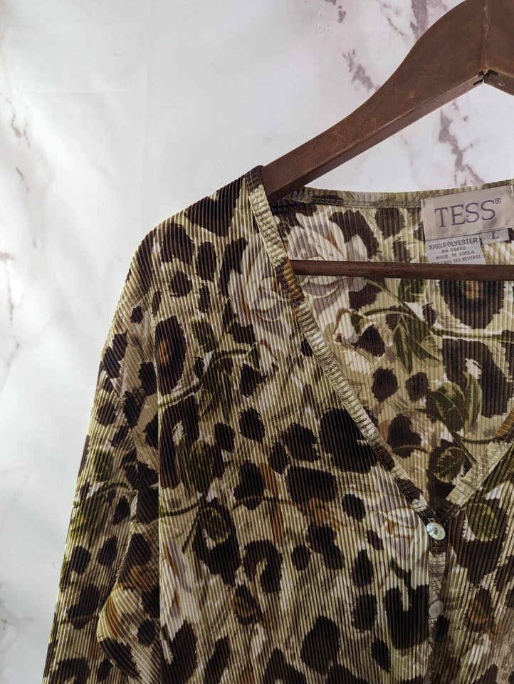 Blusa vintage top para mujer grande años 90 Y2K leopardo floral camisa acanalada con botones Foto 2 de 4