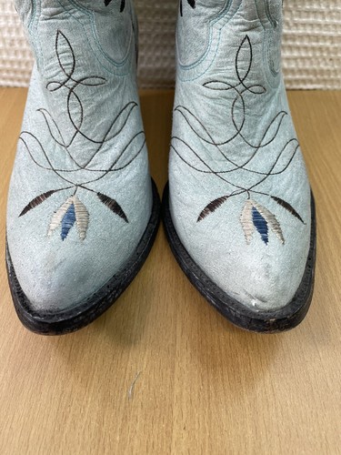 Yippee Ki Yay Old Gringo Embroidered Blue Leather Cowboy Boots Women's Size 10 B - Picture 4 of 15