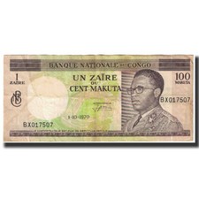 [#631536] Banknote, Congo Democratic Republic, 1 Zaïre = 100 Makuta, 1970, 1970-