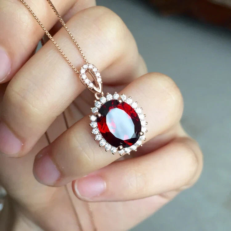 2Ct Oval Cut Red Ruby Diamond Lab-Created Halo ChainPendant 14K Rose Gold Plated - Image 2 of 4