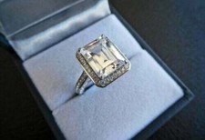 2.75CT Emerald Cut Diamond Lab-Created Halo Engagement Ring 14K White Gold Over