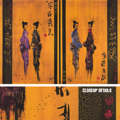38W''x26H'' GEISHAS V by YVES HENRY - STYLIZED ASIAN KIMONO ART CHOICES of CANVAS