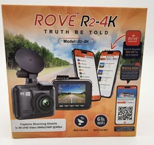 ROVE R2-4K Truth Be Told Dash Cam w/Suction or Sticky Mount New Open Box