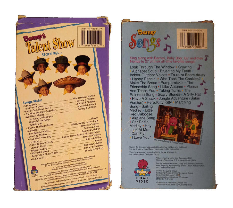 Barney VHS Tapes: Barney Songs (1995) & Barney's Talent Show (1996 ...
