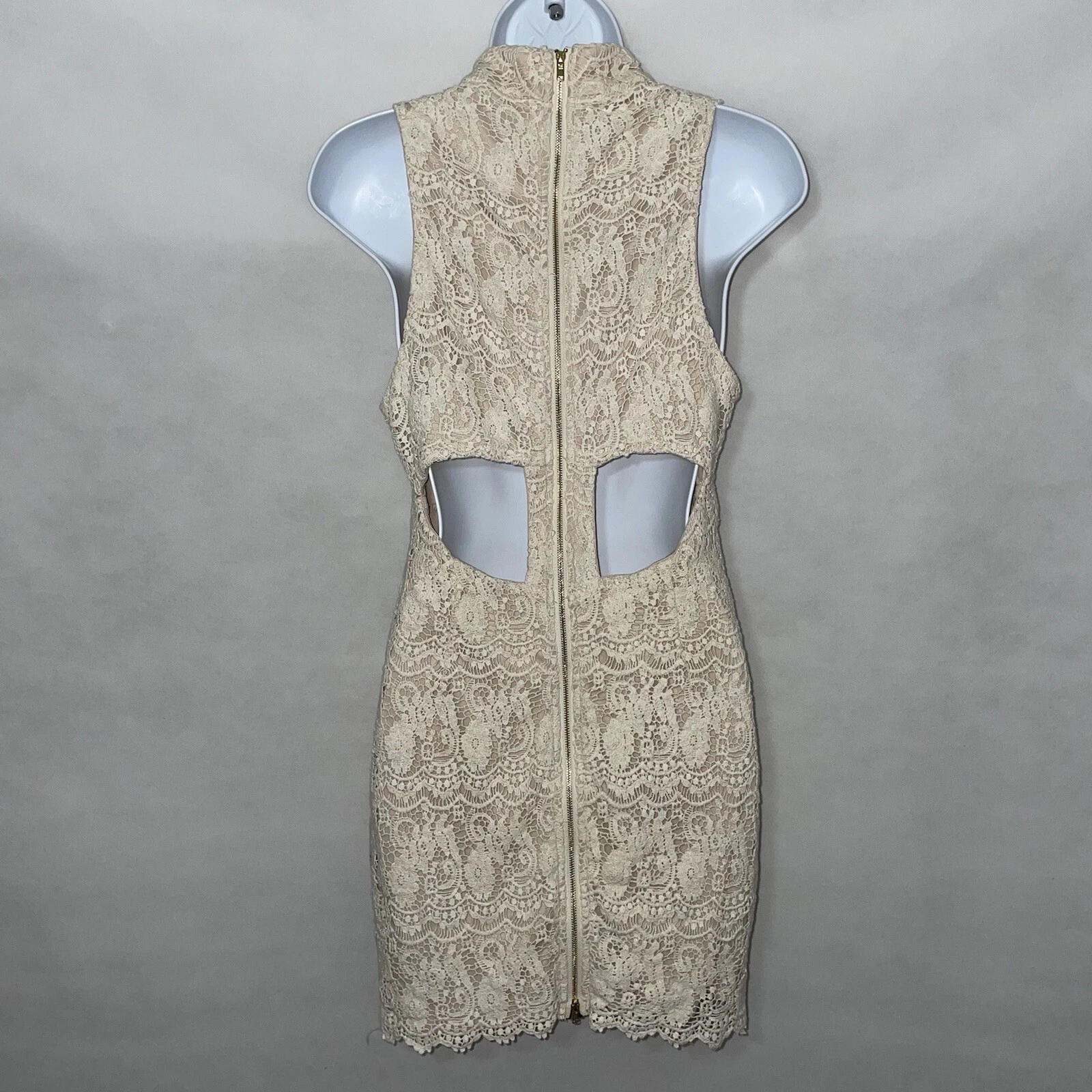 OFF WHITE Lulus tubino tubino matita bodycon abito bianco sporco pizzo aperto dietro foderato taglia small