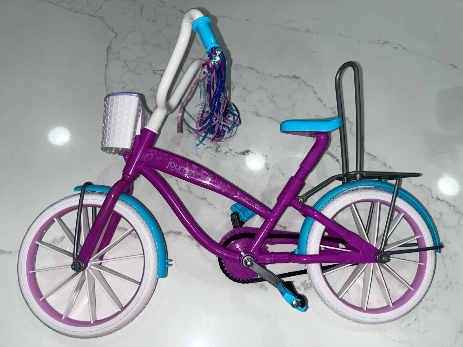Journey Girls Plastic Purple ,Teal & White Bike for 18" Doll