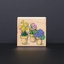 Hero Arts Blooming Flowerpots Trio Wood Mounted Rubber Stamp F357 Floral Garden