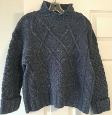 Express Tricot Greyish-Blue Handknitted (Acylic Angora Wool Nylon) Sweater Small