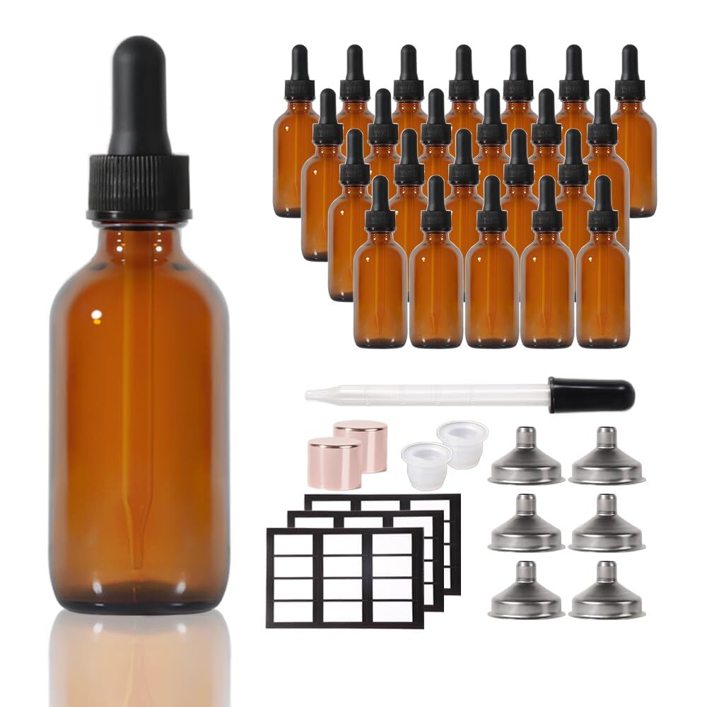 2oz Amber Dropper Bottle, 24P, Amber Glass Bottle, Leak Proof Travel Bottles ...