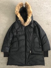 Mackage Womens Leather Trim Fur Down Quilted Zip Up Puffer Coat Black Sz L