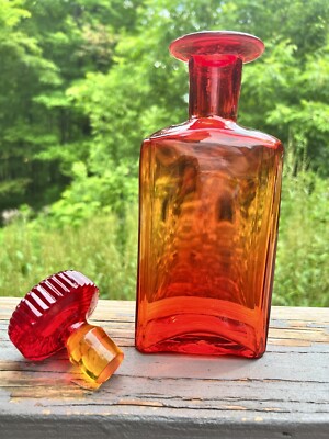 工芸品 MCM Decanter Vintage MCM Rainbow Glass Amberina Decanter w/ Rare Viking stopper