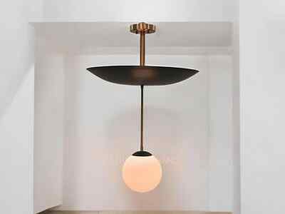 Modern Linear Dome Shade Chandelier Brass With Glass Sputnik Chandelier by L D
