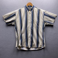 Chaps Ralph Lauren Button Down Shirt Adult Large Yellow Denim Khaki Striped Mens