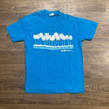 90s / Vintage Hawaii Palm Tree 3D Graphic Blue T Shirt Single Stitch USA Made L