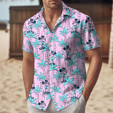 Disney Mickey Mouse Palm Trees Tropical Summer Pink Hawaiian Shirt