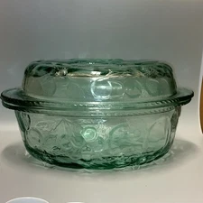 Libby Orchard Fruit Green Glass Round 3qt Casserole Baking Serving Dish & Lid