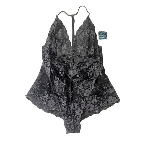 NEW Free People Too Cute To Handle Lace Bodysuit Charcoal Gray Black Women's XS