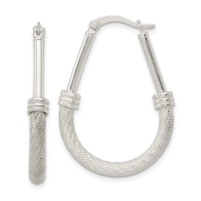 Sterling Silber strukturierte Träne Creolen L-34,2 mm, B-25 mm