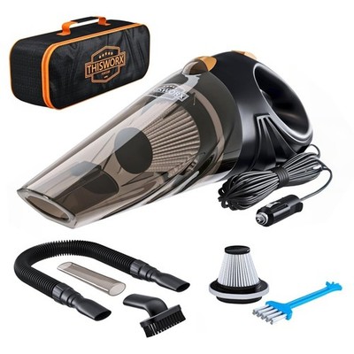 Mini Car Vacuum Cleaner - 12V Aux-Powered 106W Cyclonic Suction HEPA Black 