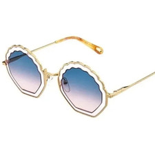 CHLOE NWOB CE147S-833 Scalloped Geometric Gold Blue Gradient Sunglasses NEW
