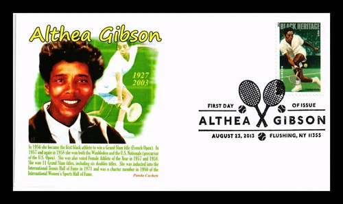 DR JIM STAMPS US COVER ALTHEA GIBSON TENNIS CHAMPION BLACK HERITAGE FDC PANDA